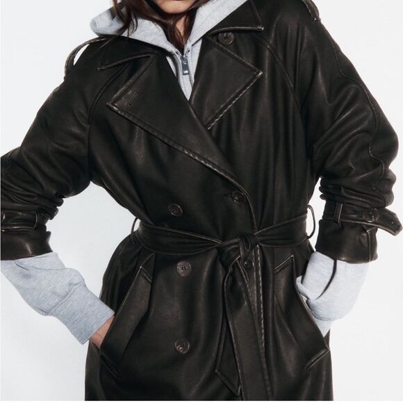 Zara distressed faux leather trench Size M - Picture 3 of 8